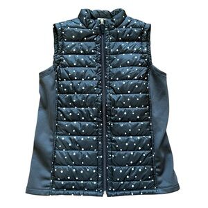 Weekends by Chico's Women’s Size S Vest Polka Dot Quilted Pockets Black White